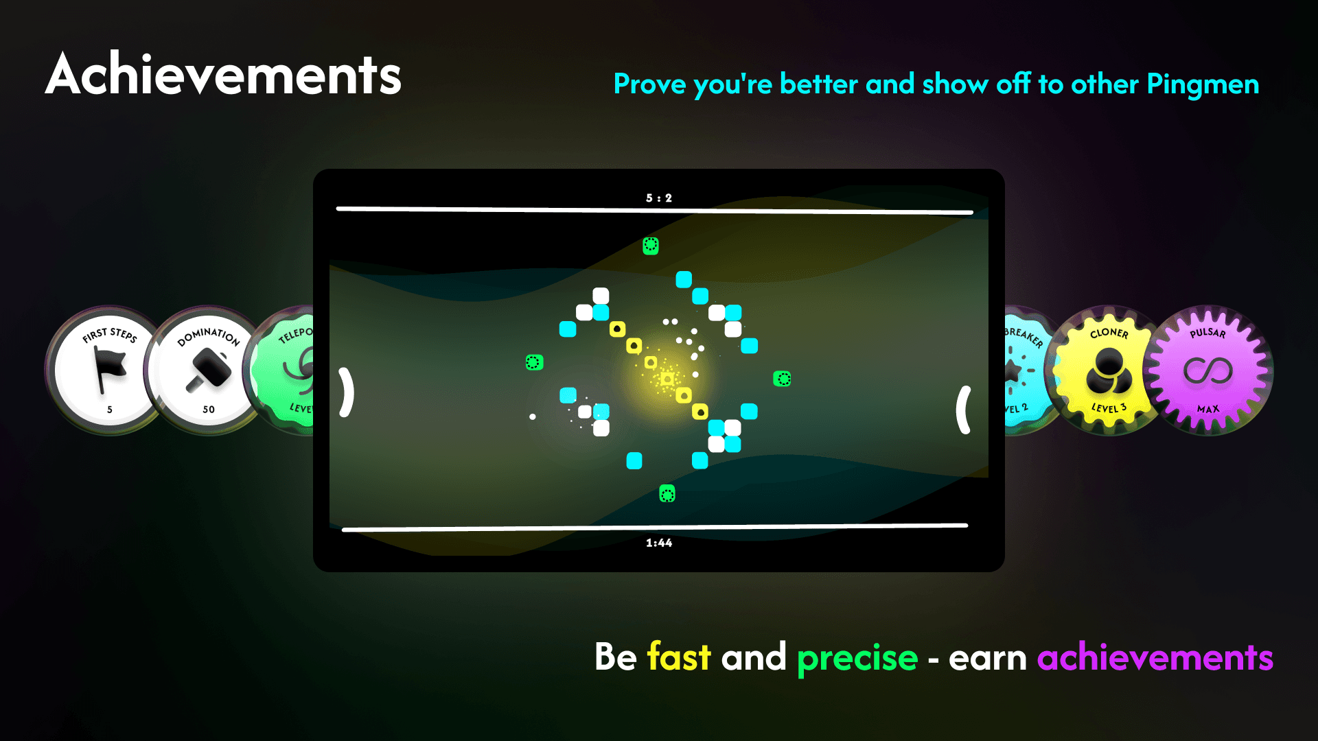 Achievements — 32 of them, one-off and tiered — On tablet