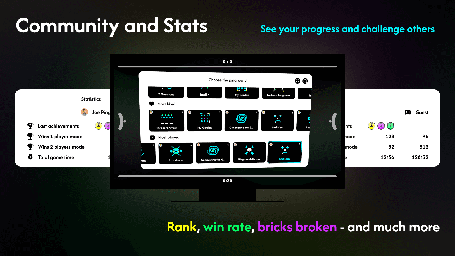 Community and stats — progress, ranks and other players' pingrounds — On TV